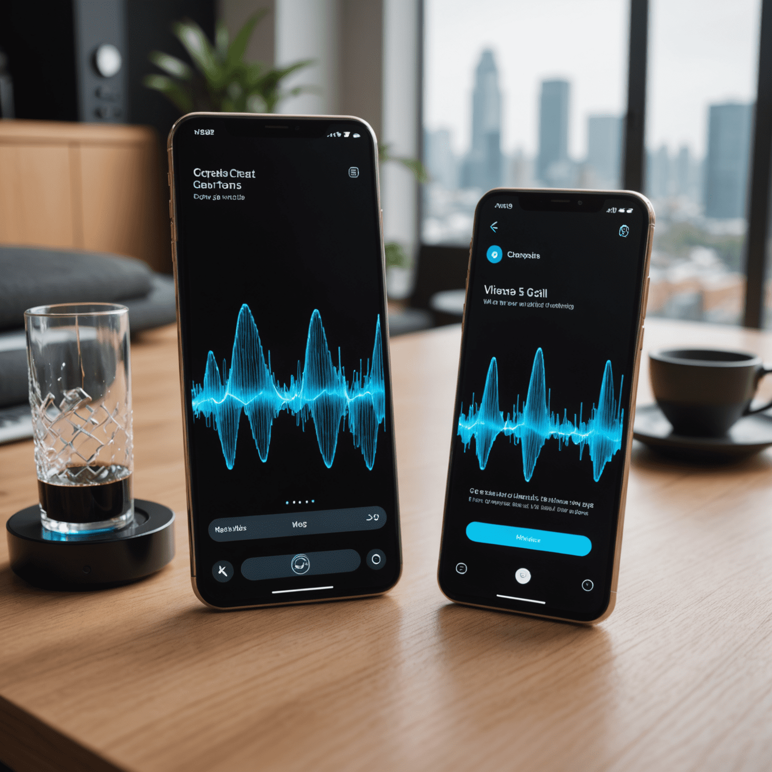 High-definition voice call visualization showing crystal clear audio waves and two smartphones connected