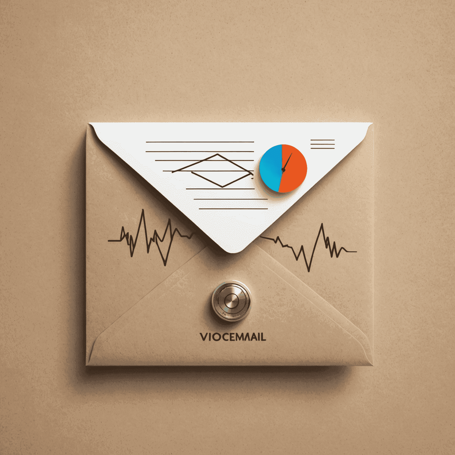 Visual representation of voicemail service with envelope icons and audio waveforms