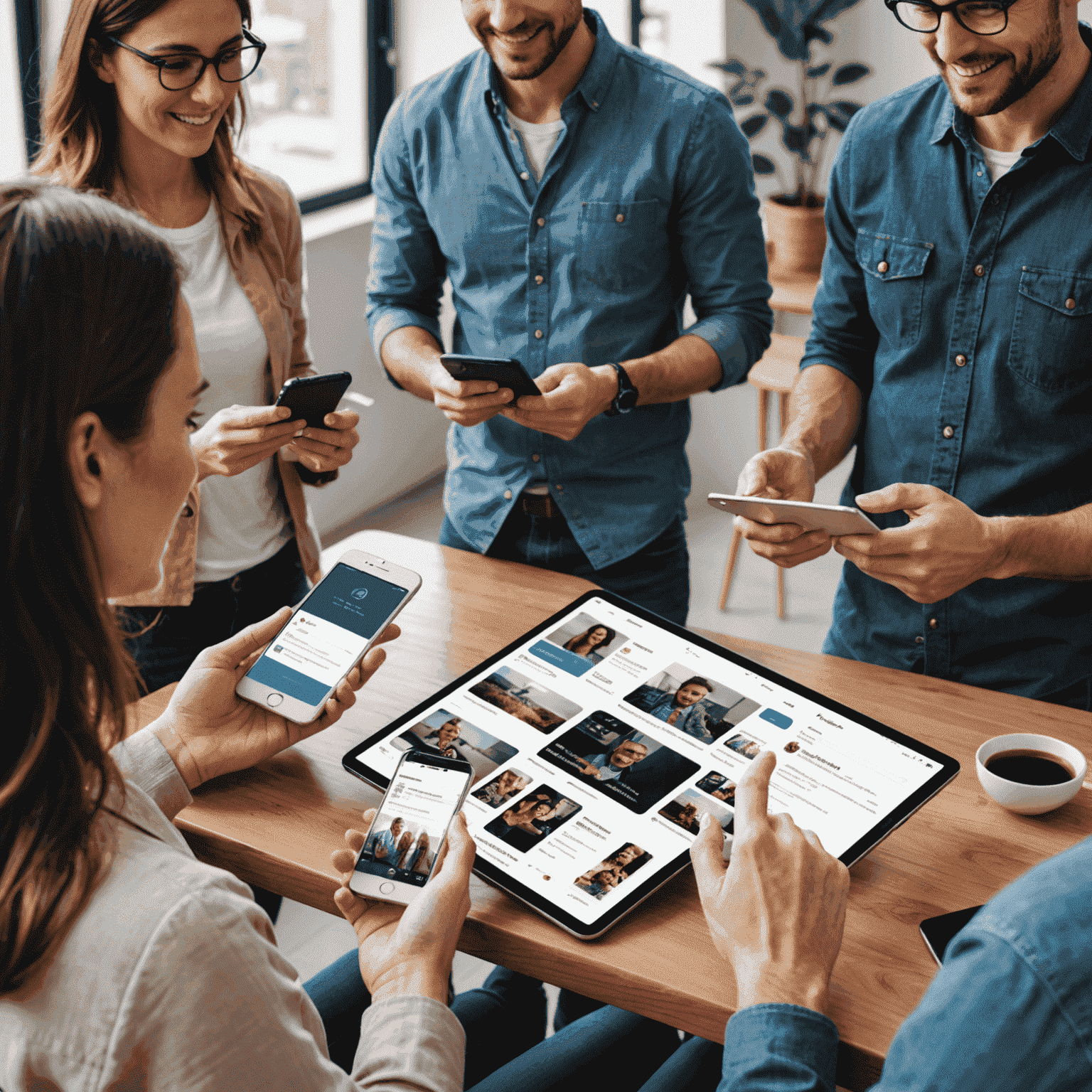 People using various messaging apps on smartphones and tablets, showcasing the versatility and connectivity of mobisads messaging solutions